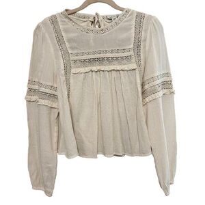 American Eagle Cream Crochet Lace Peasant Blouse Top Size Medium Boho Fairy